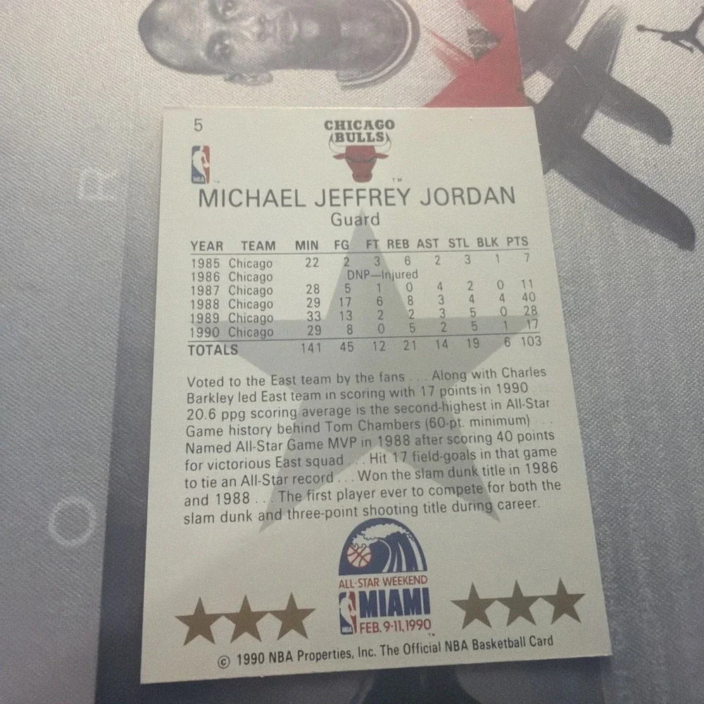 1990-91 NBA Hoops Michael Jordan All-Star Game #5 Chicago Bulls Card